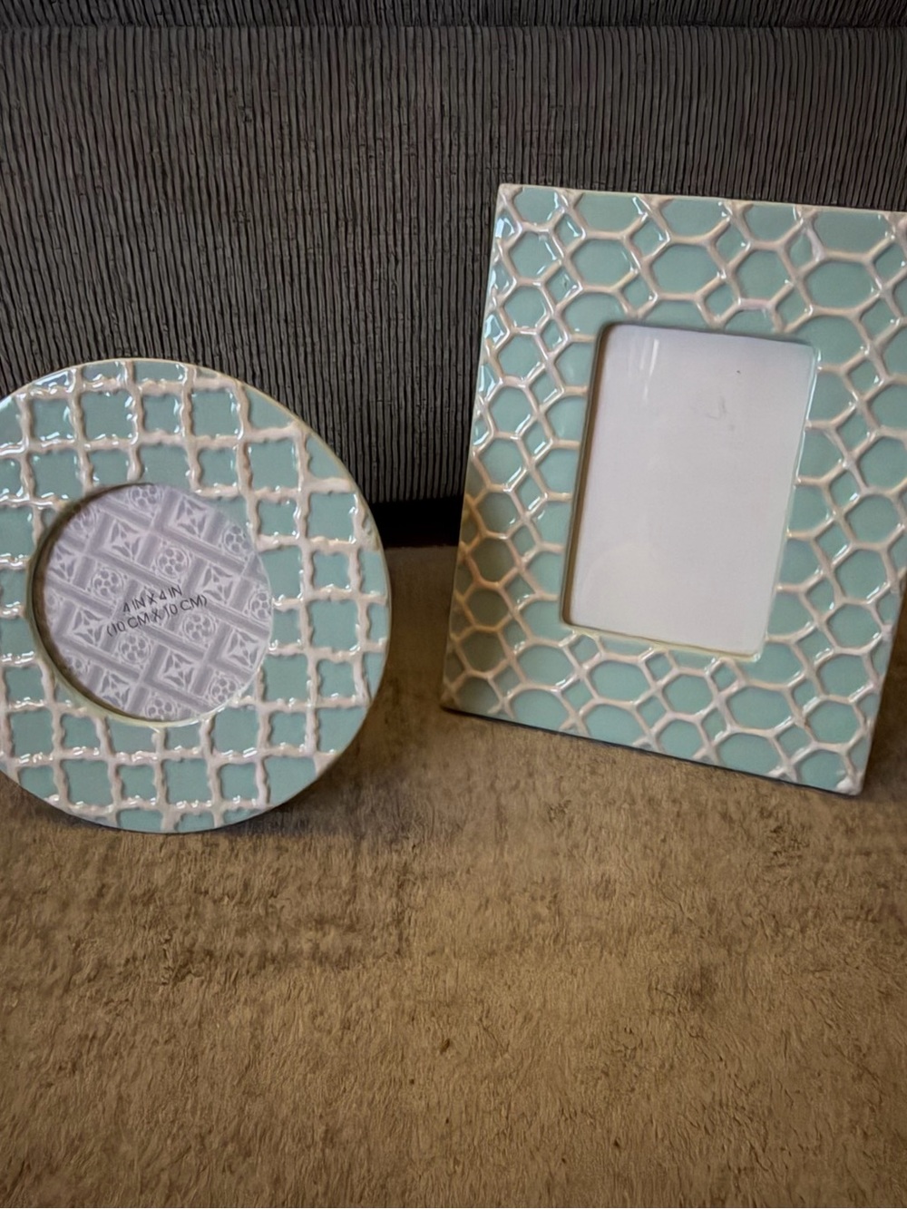 Creative Co-Op Aqua White / Sea foam Ceramic Picture Frames 4x4 & 4x6 Set of 2